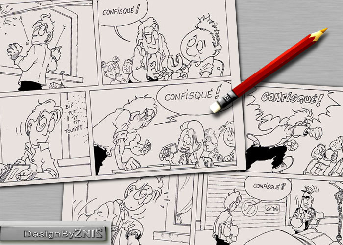 Page de bande dessin&eacute;e et un crayon
