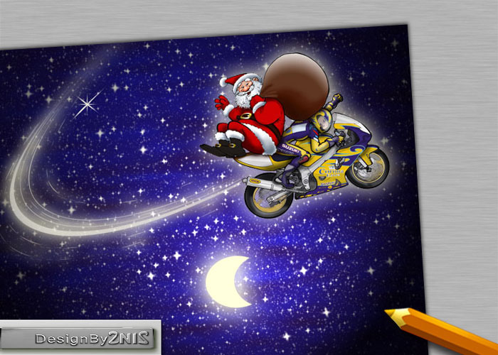 Dessin d'une moto Suzuki avec le P&egrave;re No&euml;l